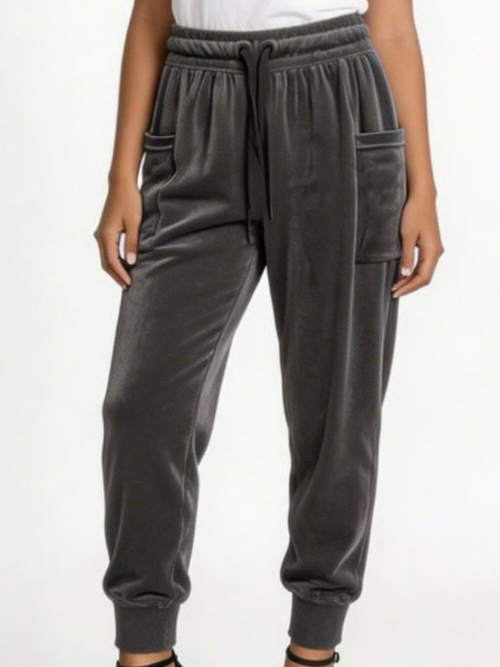 Aerie Offline Cozy Hi Rise After Party Velour Velvet Jogger/Pant Charcoal Gray
